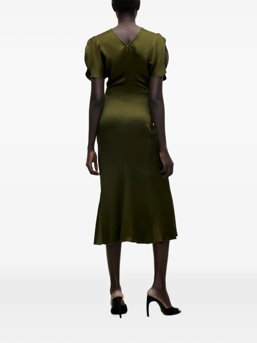 Victoria Beckham Bela midi-jurk met gesmockte taille Groen