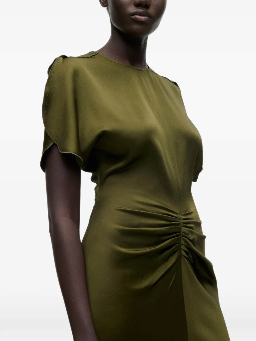 Victoria Beckham Bela midi-jurk met gesmockte taille Groen