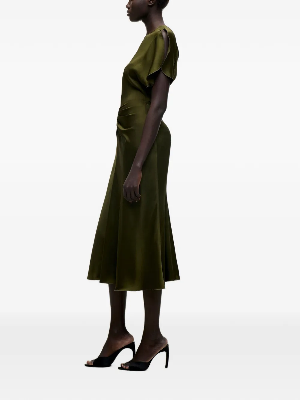 Victoria Beckham Bela midi-jurk met gesmockte taille Groen