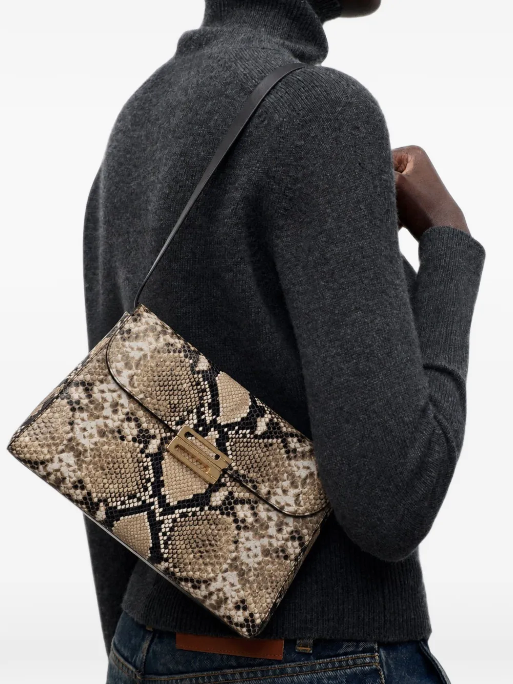 Victoria Beckham Dorian Trapeze schoudertas met slangen-print Beige