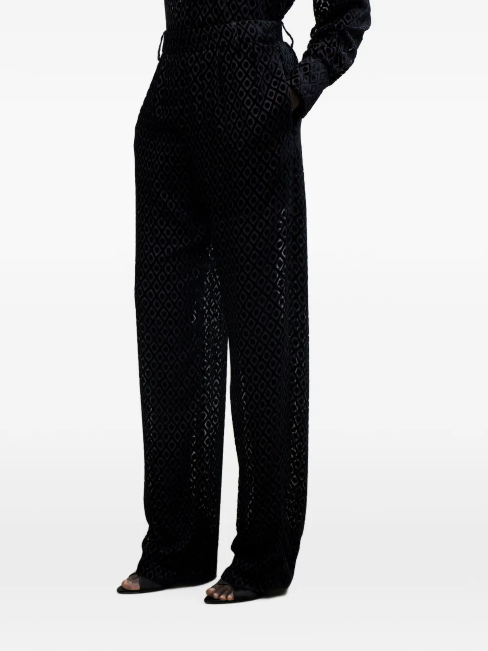 Victoria Beckham Broek met geometrisch patroon en gewelfde pijpen Zwart