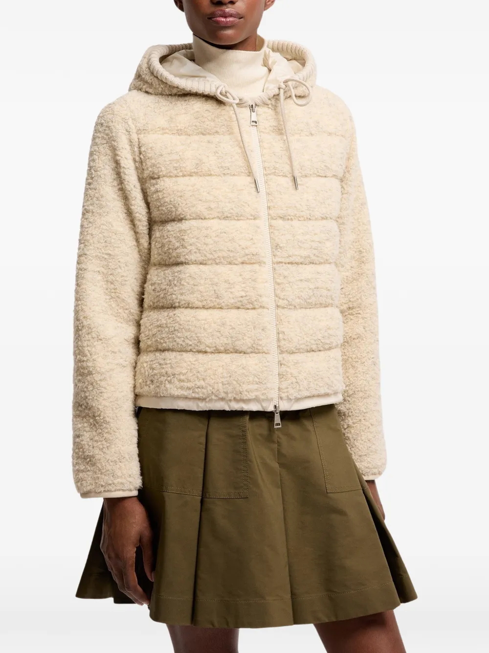 Moncler padded teddy hooded jacket Beige