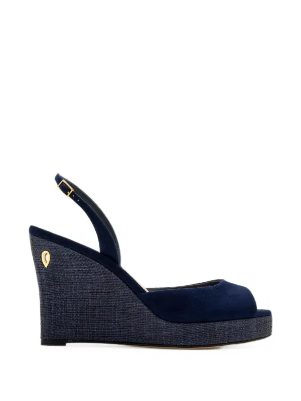 Jennifer Chamandi Nino 105 Raffia Wedge Sandals in Blue