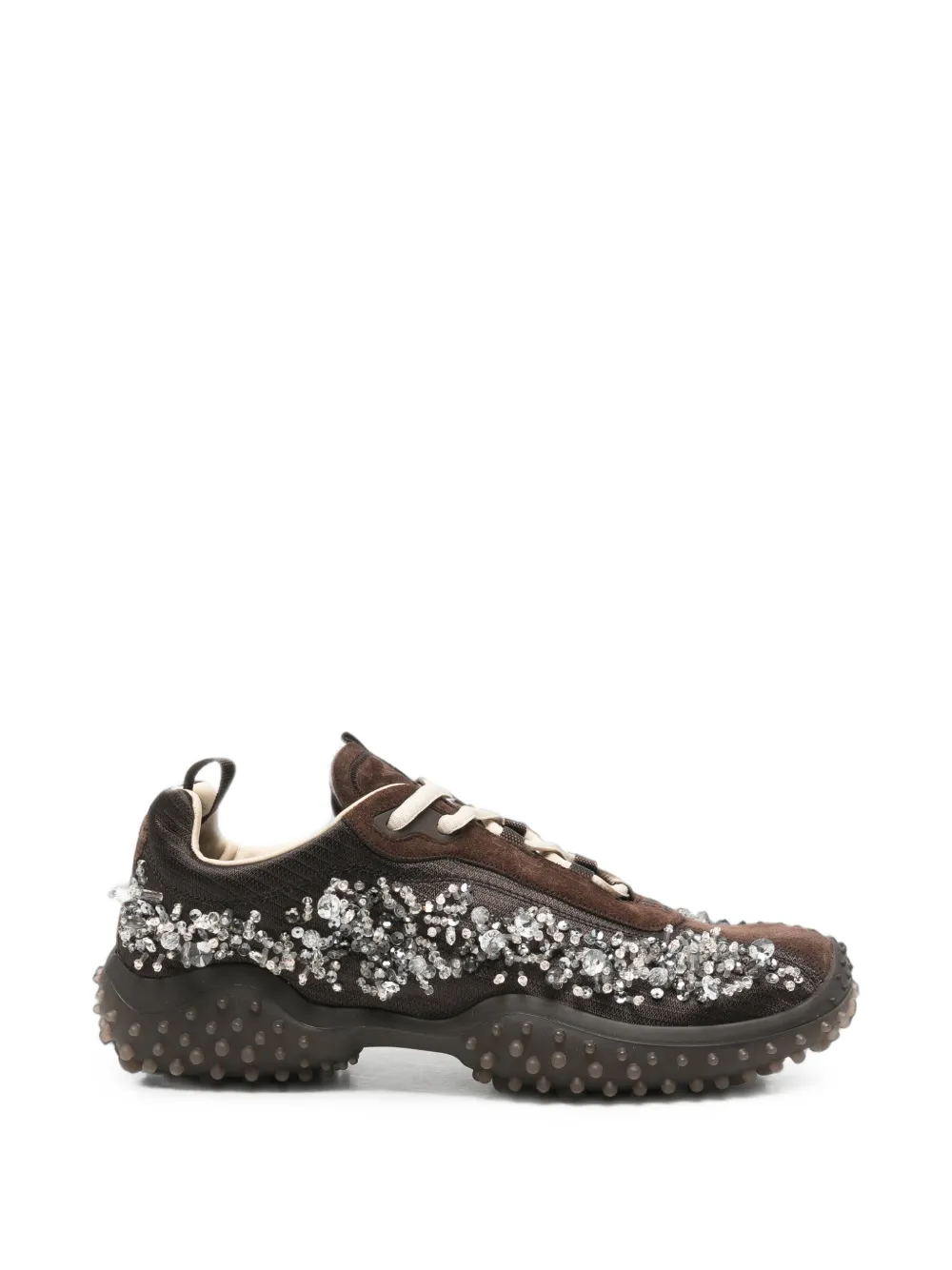 Miu Miu crystal-embellished leather sneakers - Marrone