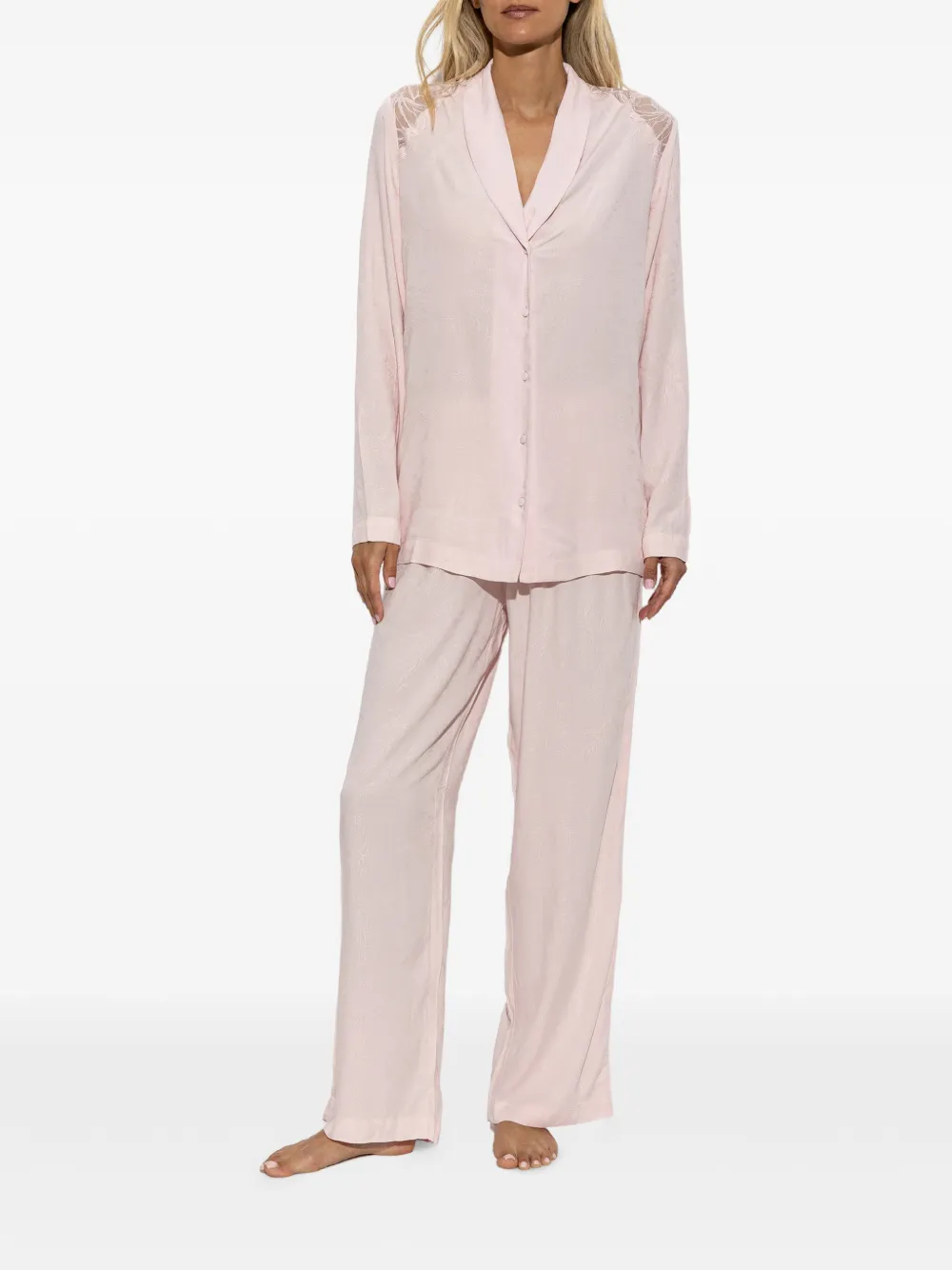 Emporio Armani floral-jacquard lace-insert pajamas (set of two) Roze