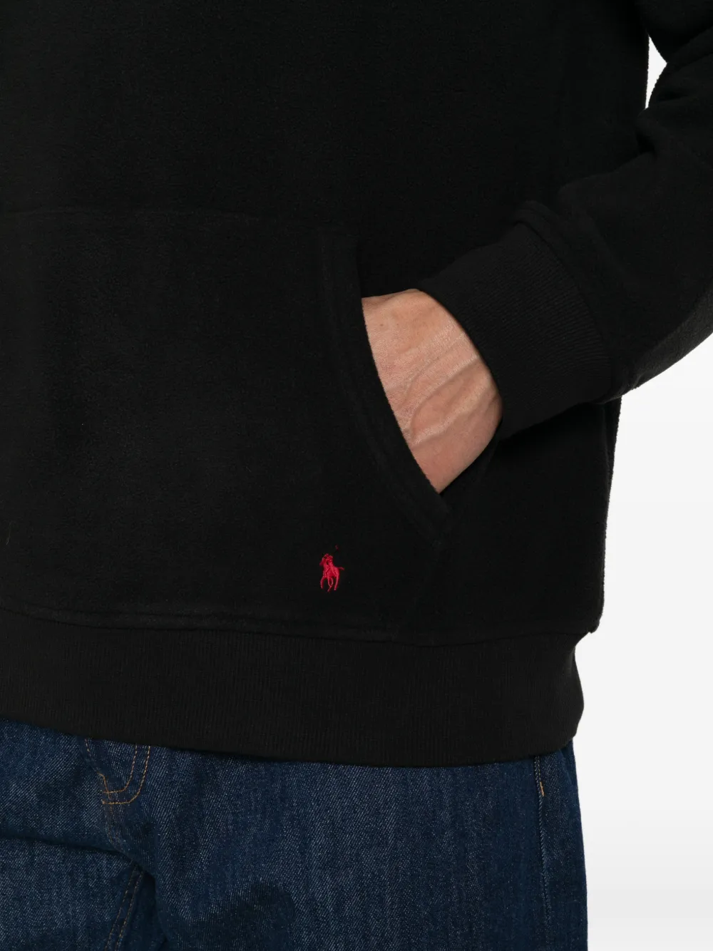 Polo Ralph Lauren logo-embroidered fleece hoodie Zwart