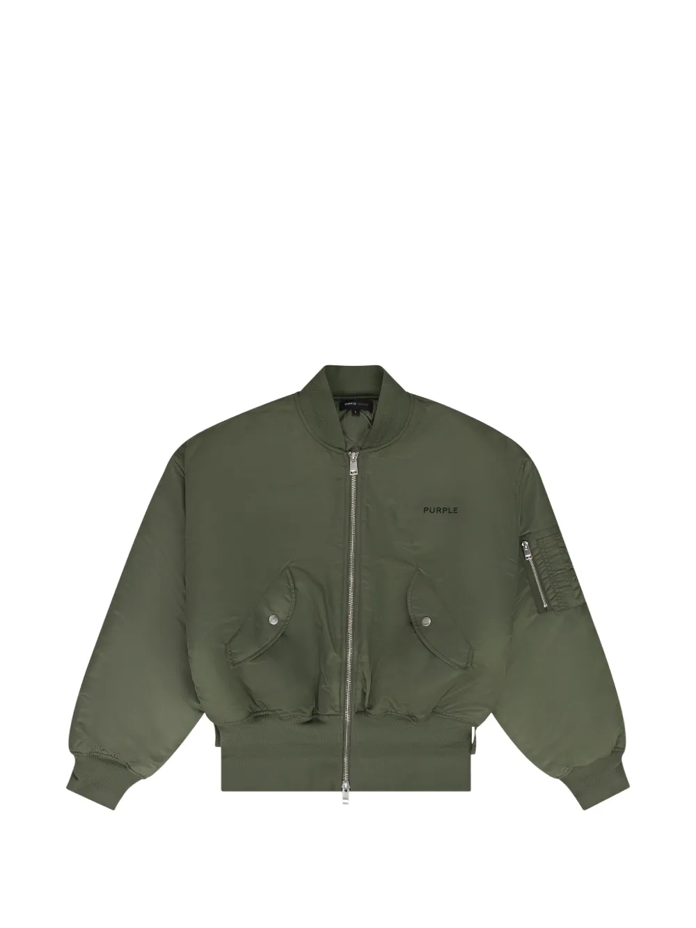 Purple Brand logo-print satin bomber jacket Groen