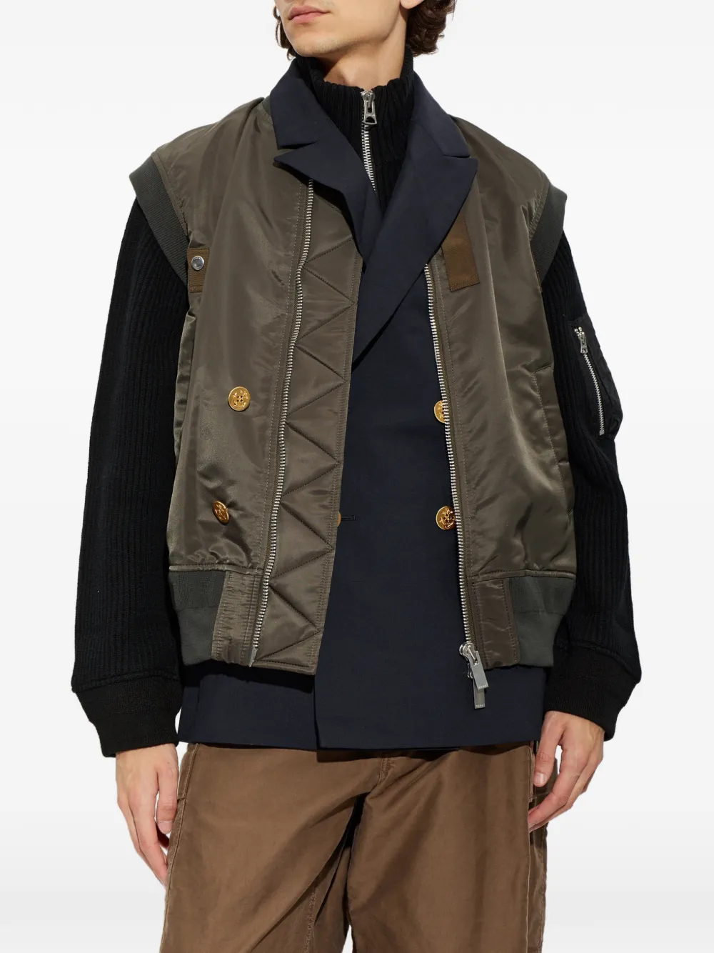 sacai Gelaagde hybride top Groen
