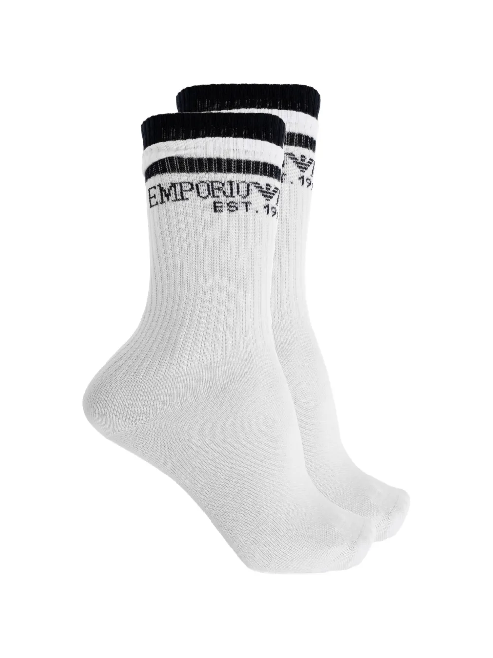 Emporio Armani Logo-print Ribbed-knit Socks (set Of Two) In White