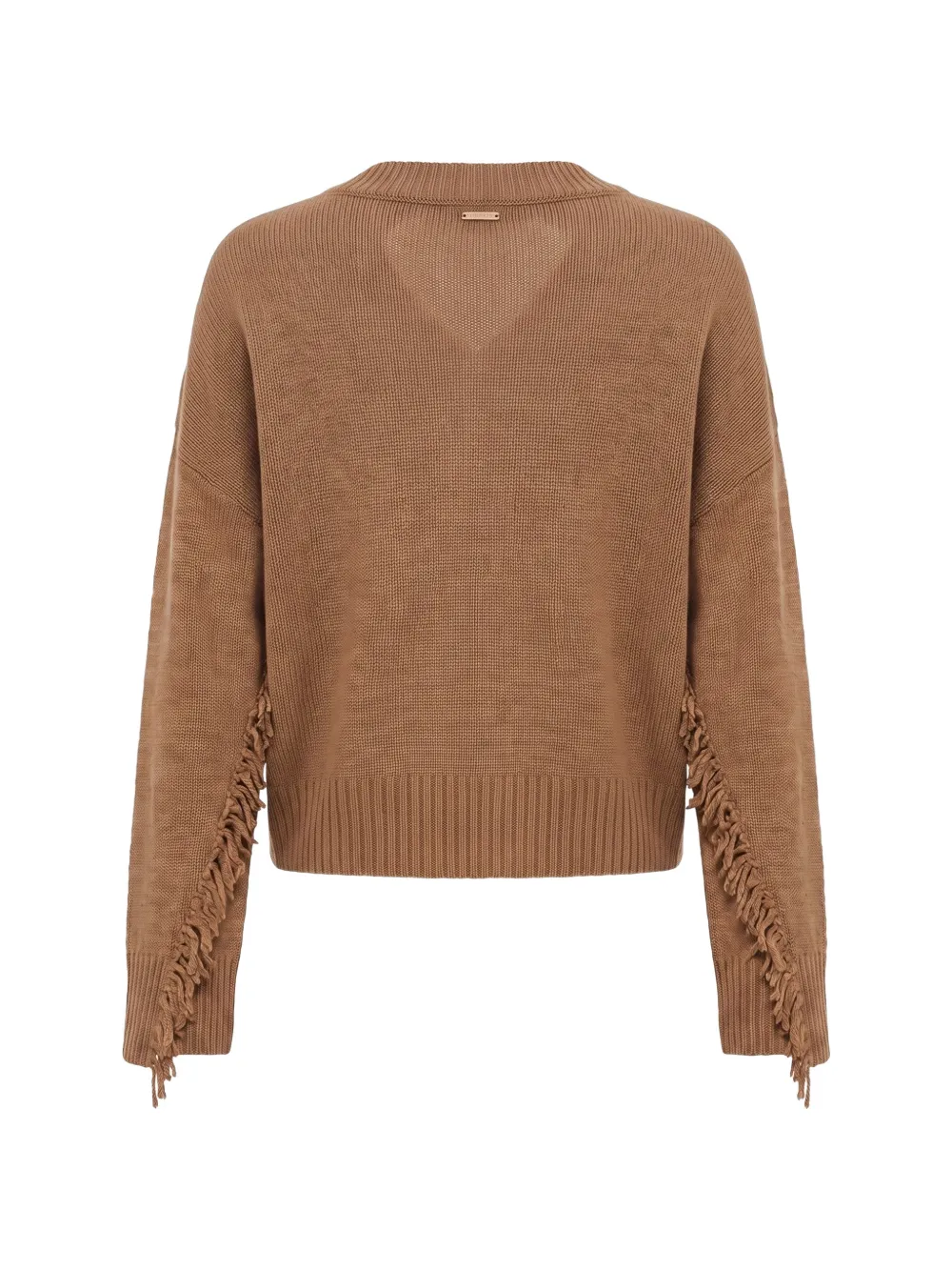 TWINSET Trui met V-hals en franje afwerking Bruin
