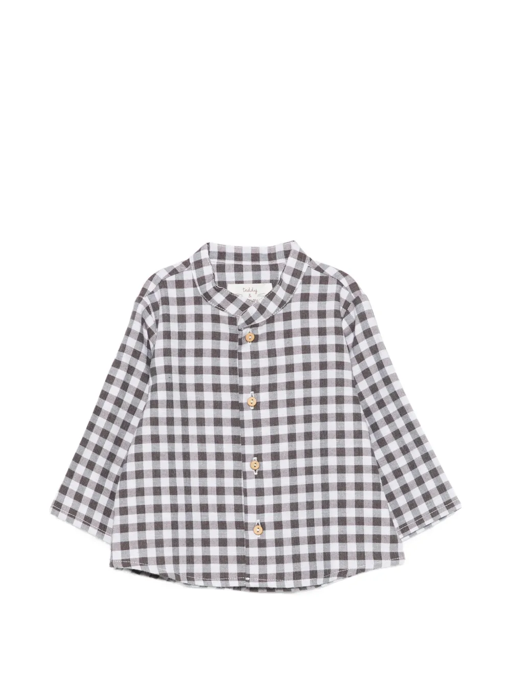 TEDDY & MINOU gingham band-collar shirt - Grigio