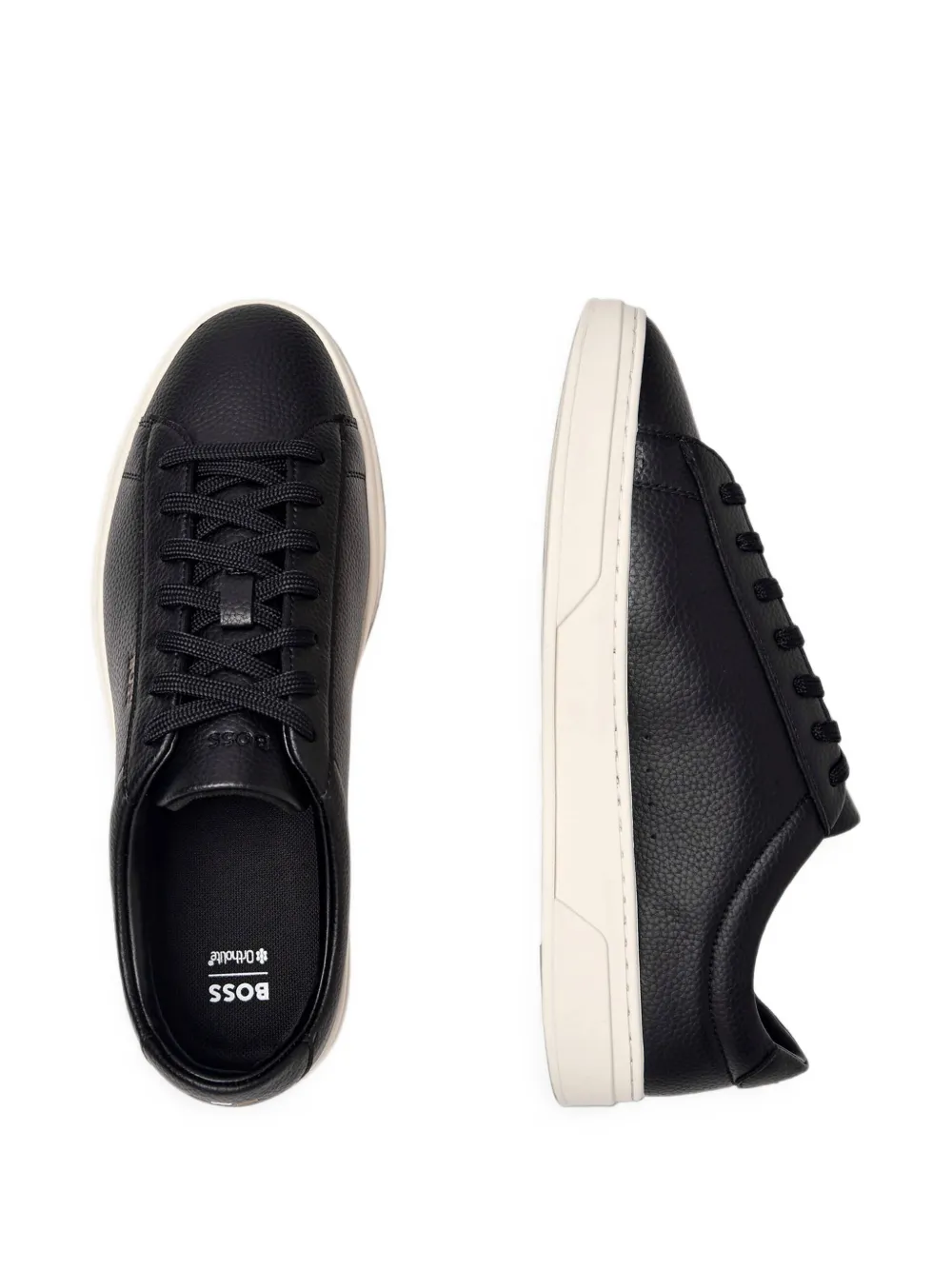 BOSS Kieran grained-leather sneakers Zwart
