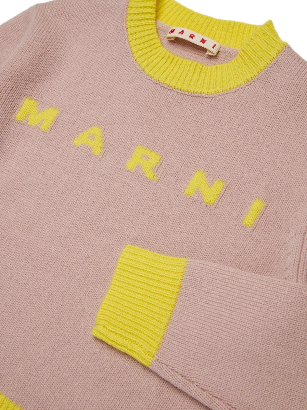 Marni Kids intarsia-logo knitted sweater Roze