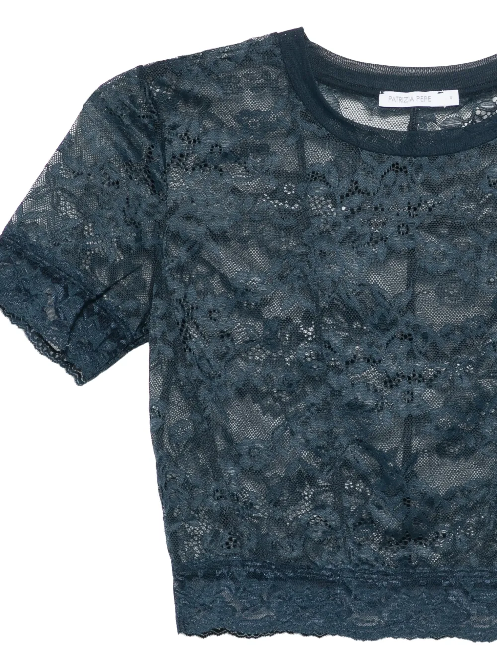 Patrizia Pepe Cropped T-shirt met kanten vlakken Blauw