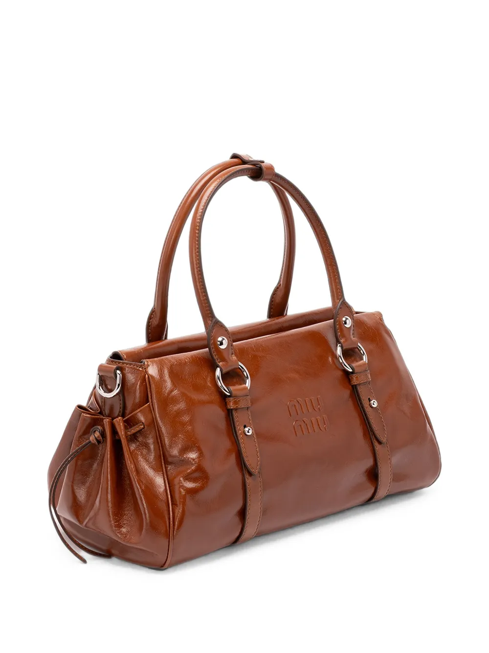 Miu Glanzende leren handtas Bruin