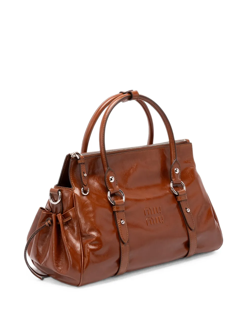 Miu Glanzende leren handtas Bruin