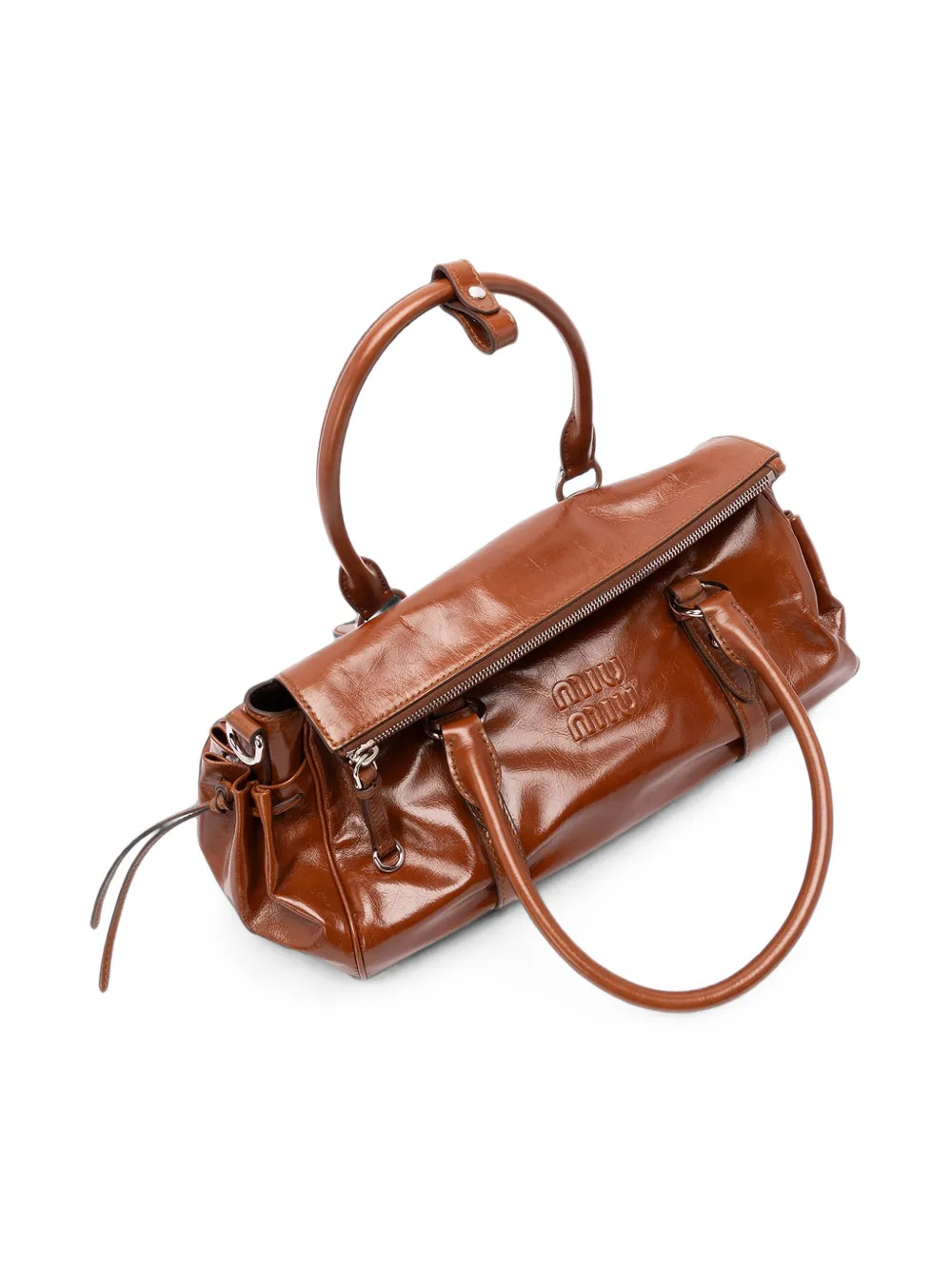 Miu Glanzende leren handtas Bruin
