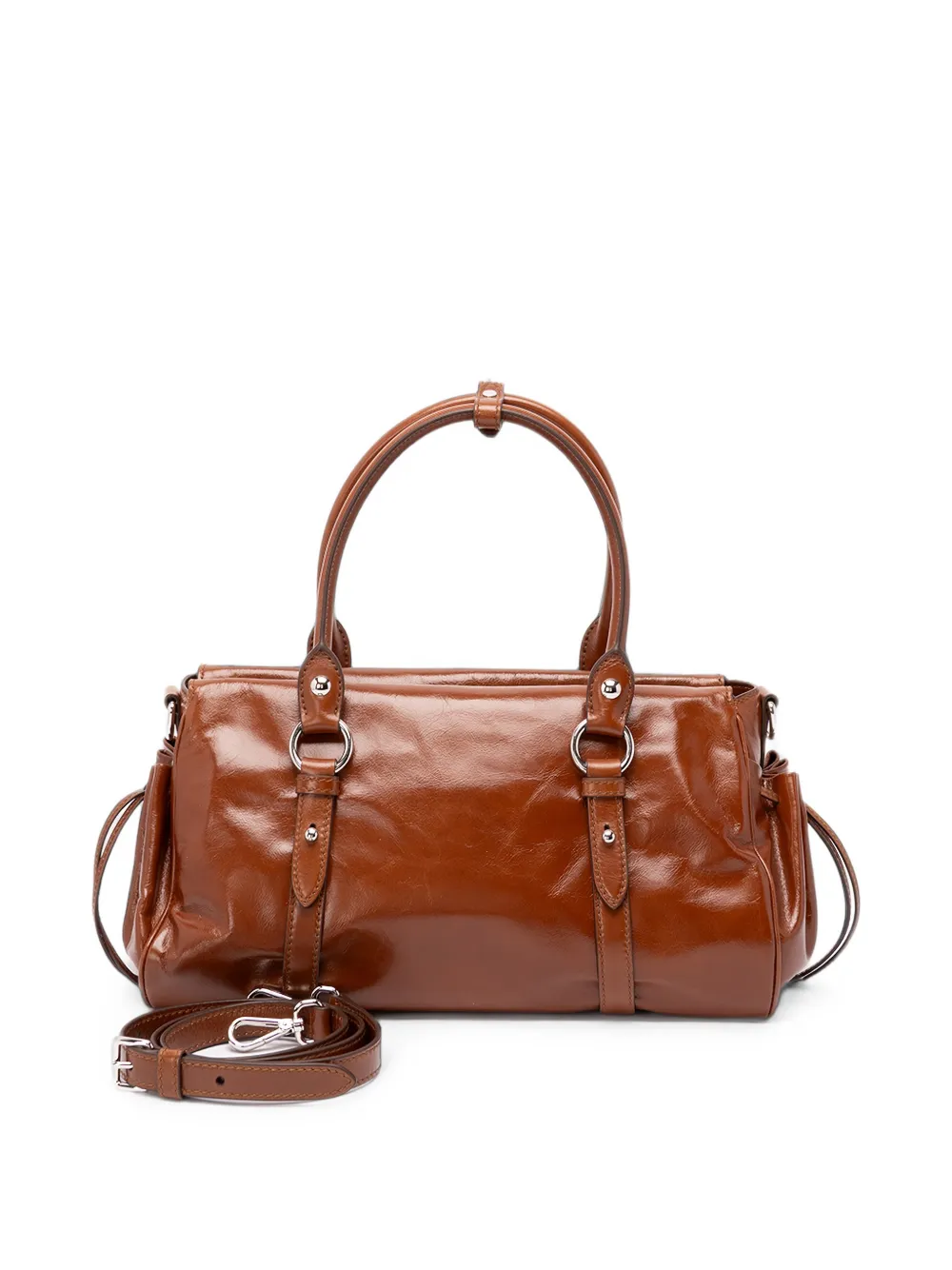 Miu Glanzende leren handtas Bruin