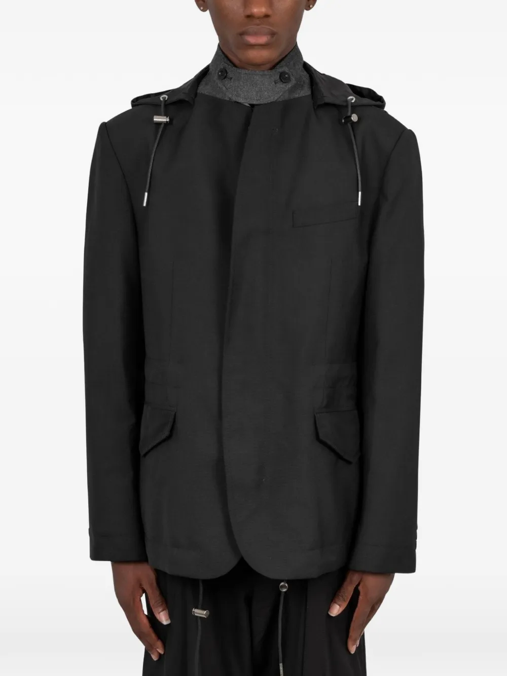 sacai Twill blazer met capuchon Zwart