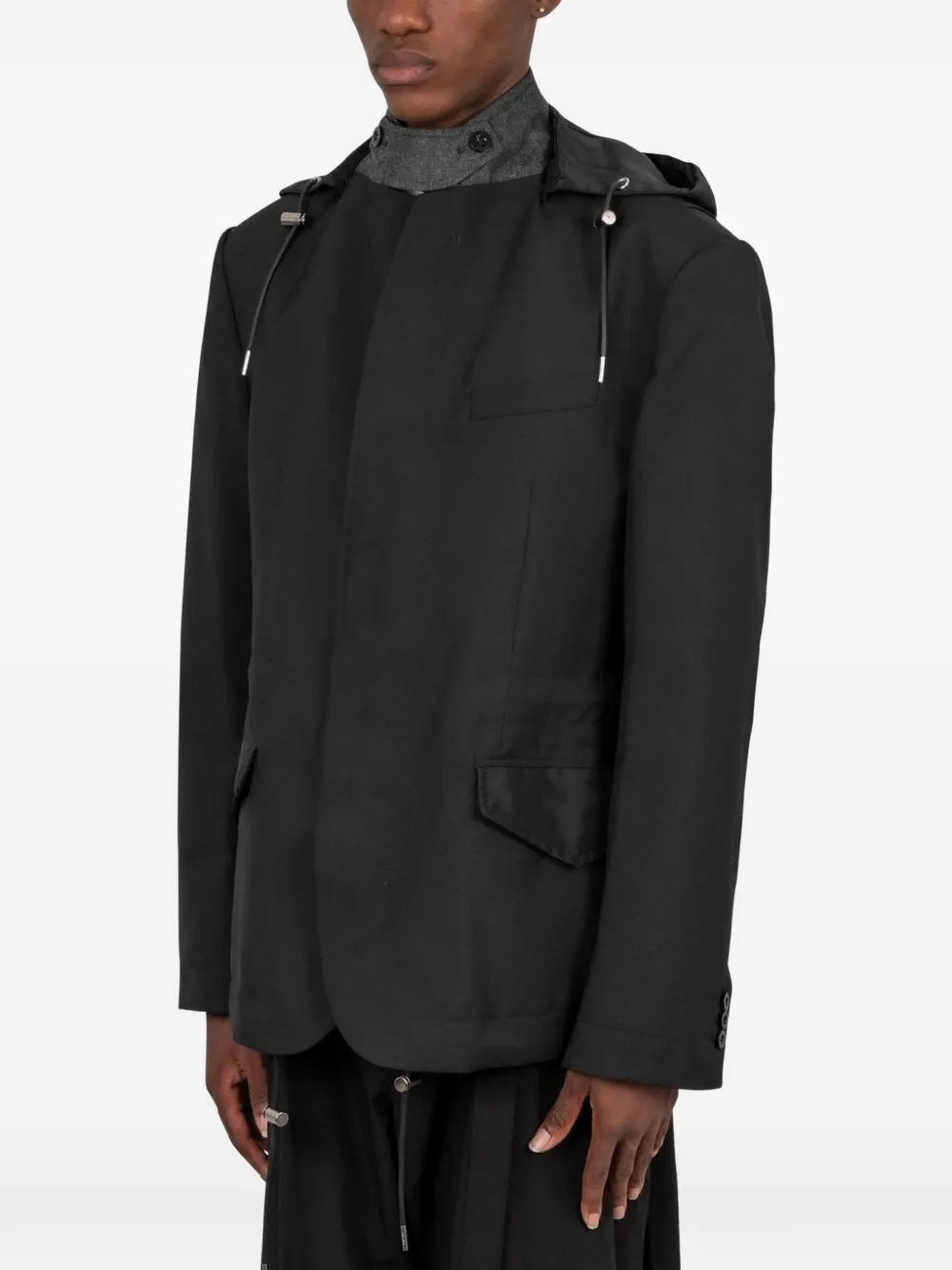 sacai Twill blazer met capuchon Zwart
