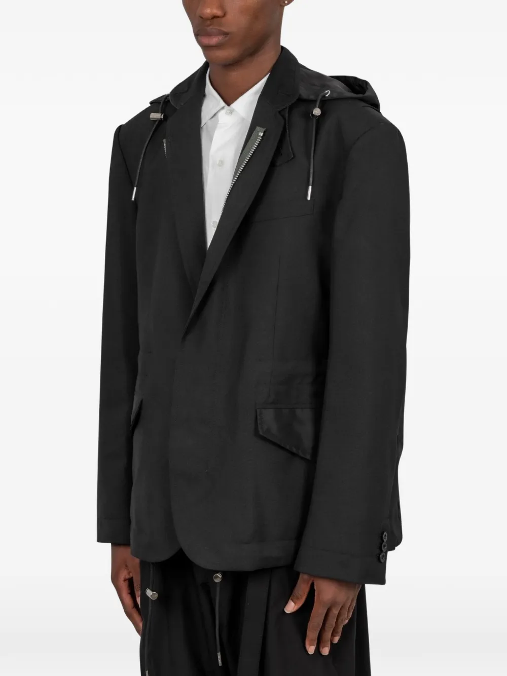 sacai Twill blazer met capuchon Zwart