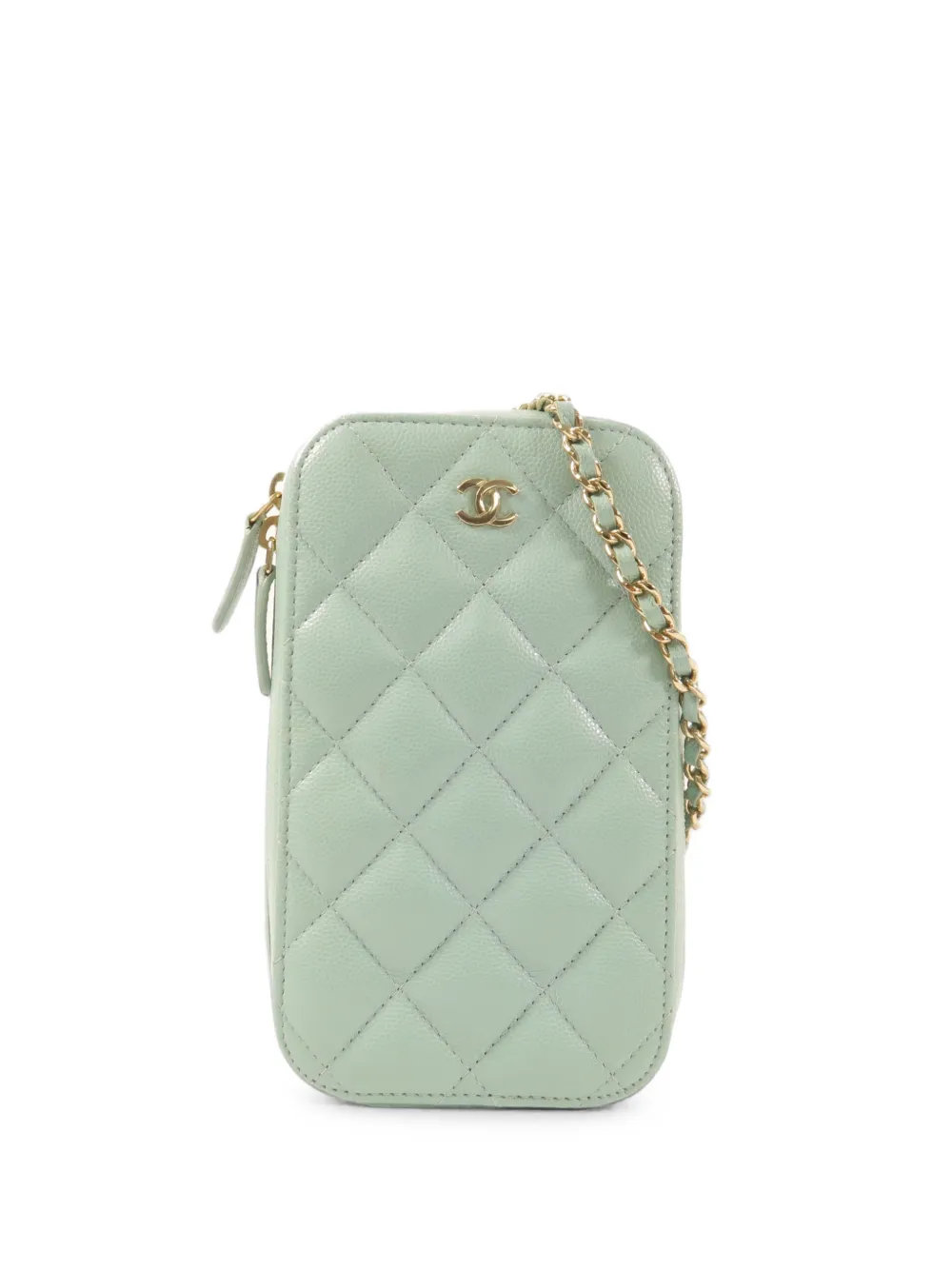 CHANEL Pre-Owned CC diamond-quilted chain phone case - Verde