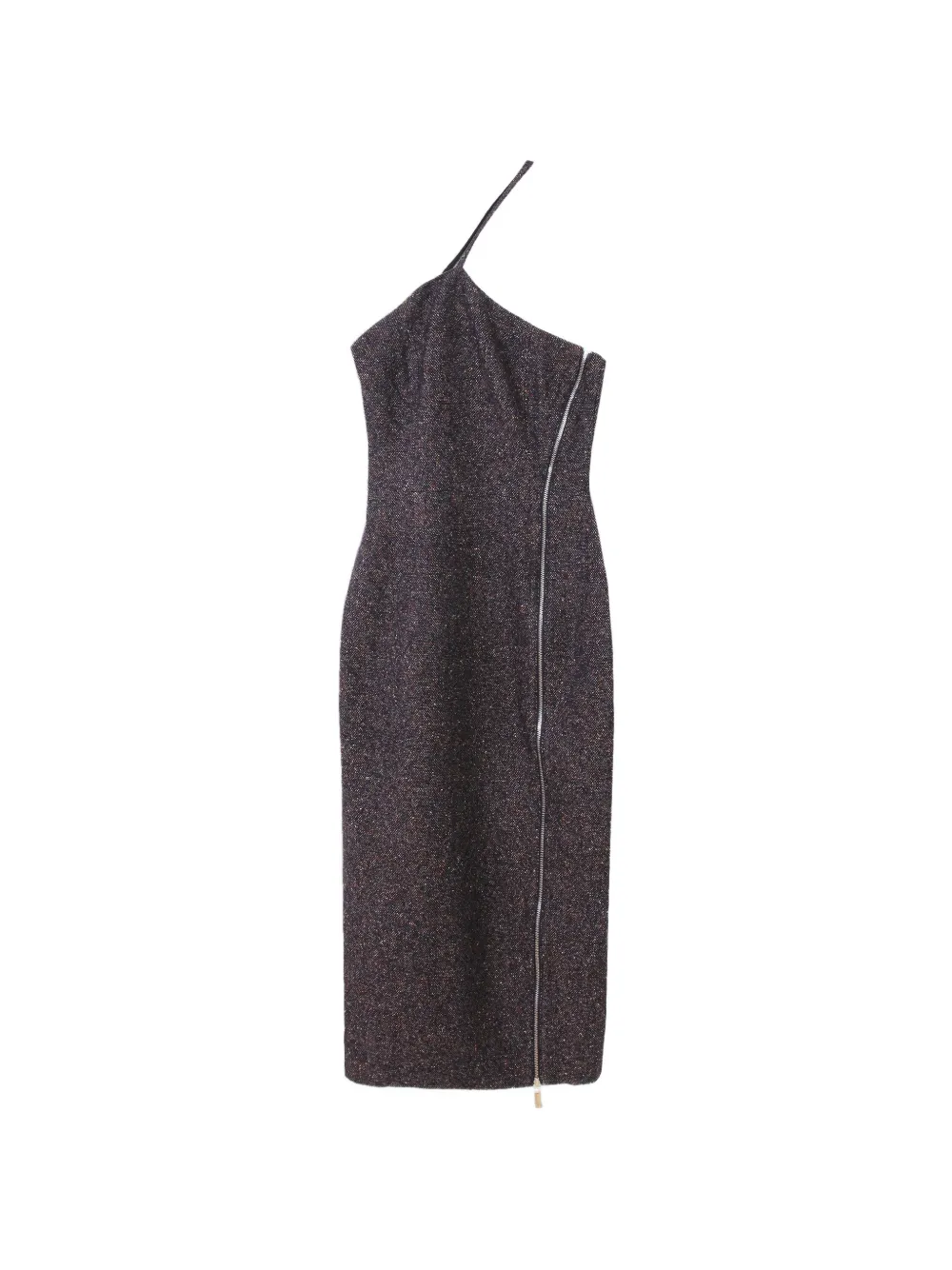 Remain Birger Christensen One-shoulder Wool Midi Dress In Brown