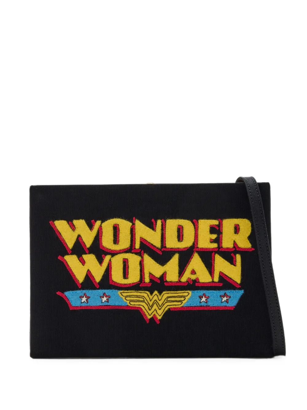 Olympia Le-tan Wonder Woman Embroidered Clutch Bag In Black