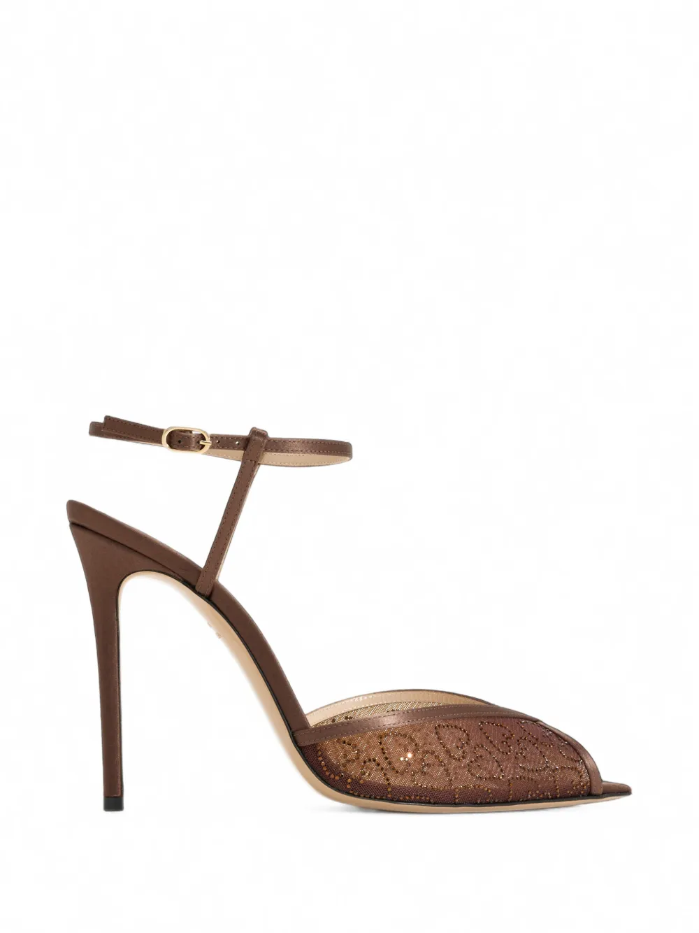 Andrea Wazen Katy Crystal-embellished Mesh Sandals In Brown