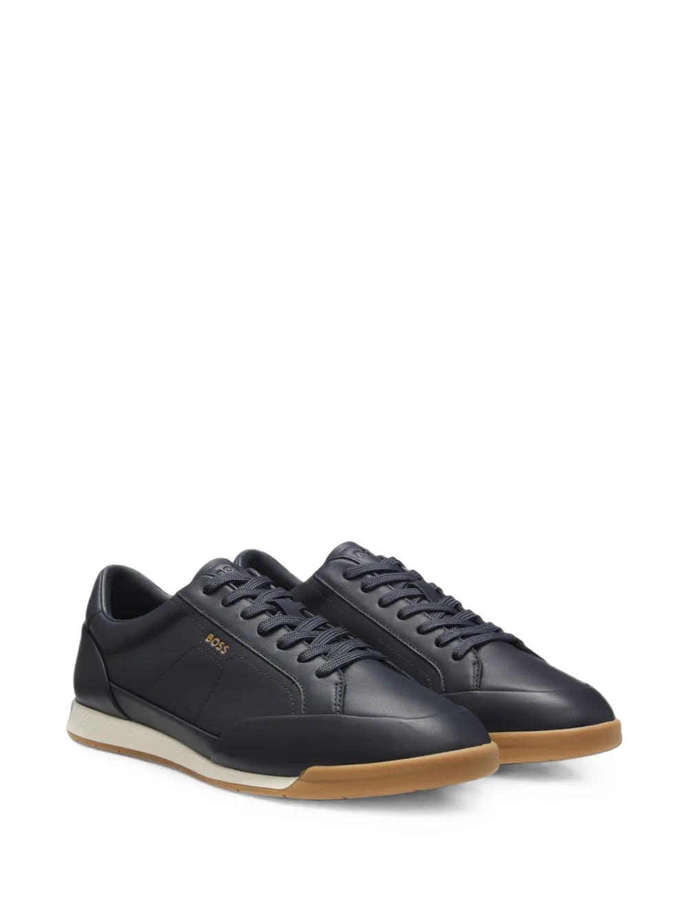 BOSS leather sneakers with foil logo Blauw