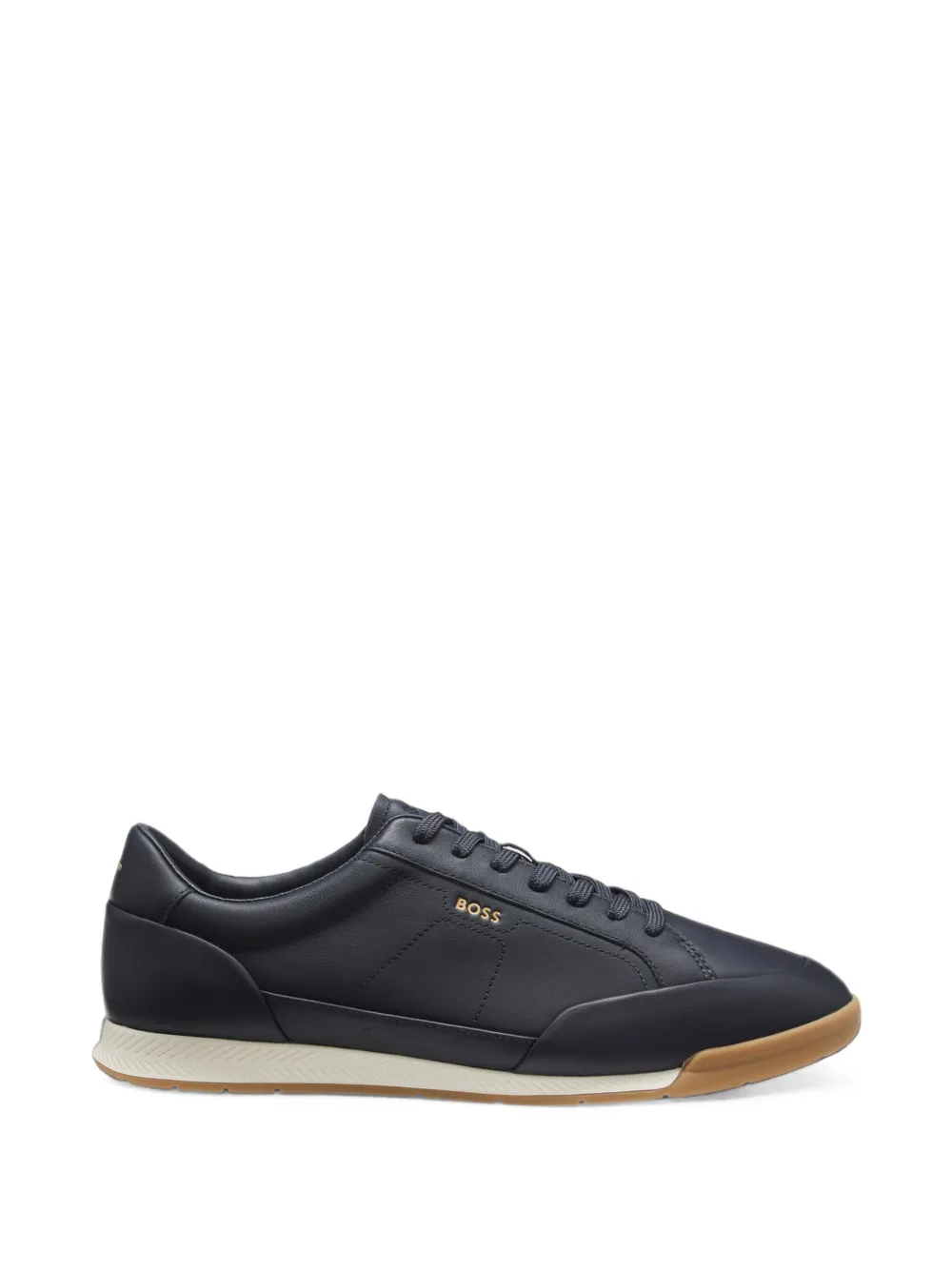 BOSS leather sneakers with foil logo Blauw