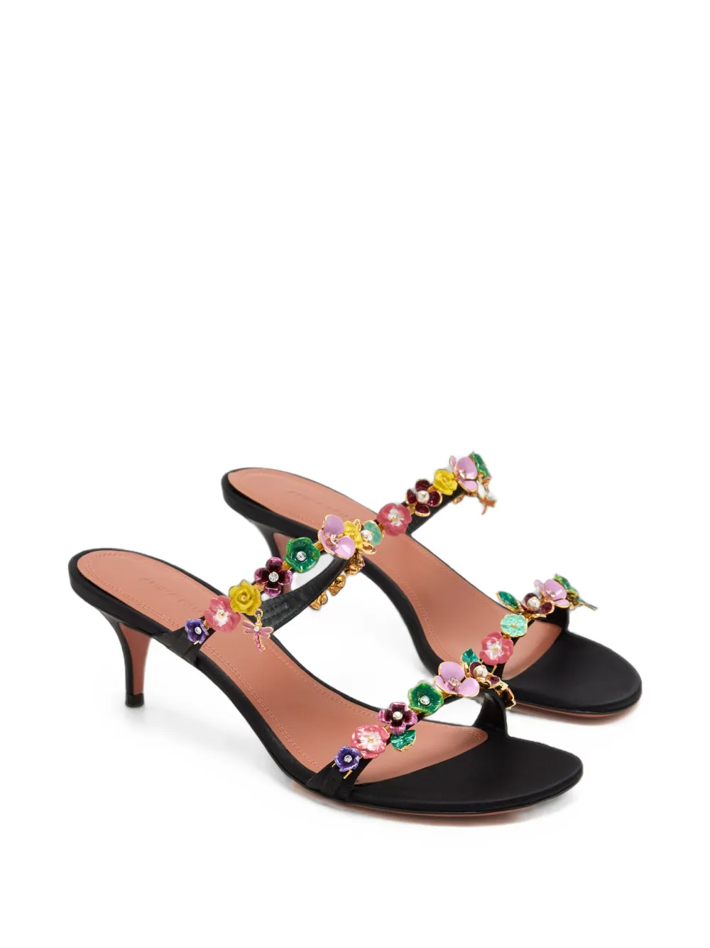 Amina Muaddi Vittoria floral-embellished sandals Zwart