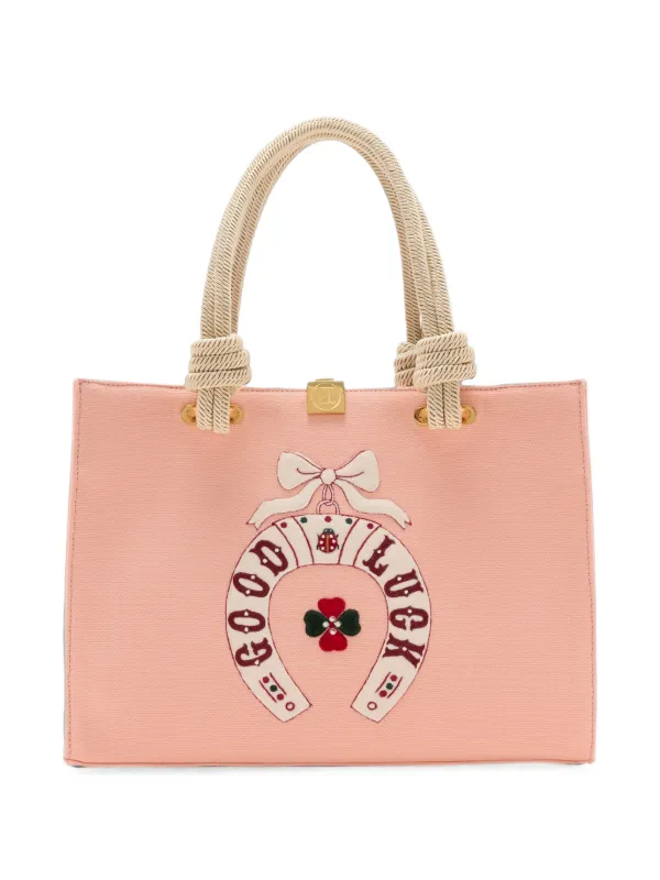 Olympia Le-Tan X Mlle Mouns Small Good Luck Knotted-handle Tote Bag in Pink