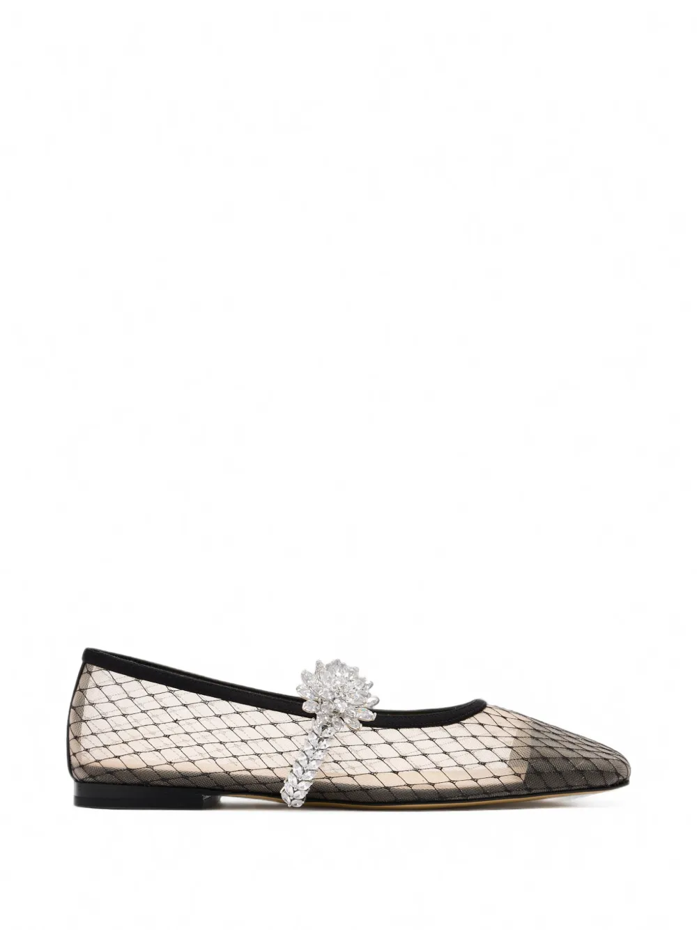 MACH & MACH Lotus Flower crystal-embellished mesh ballet flats - Nero