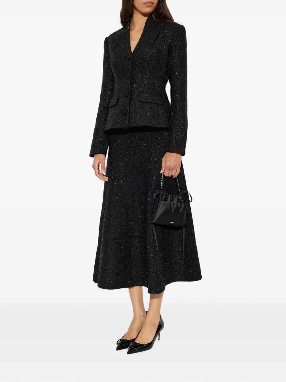 Self-Portrait Bouclé midi-jurk met metallic effect Zwart