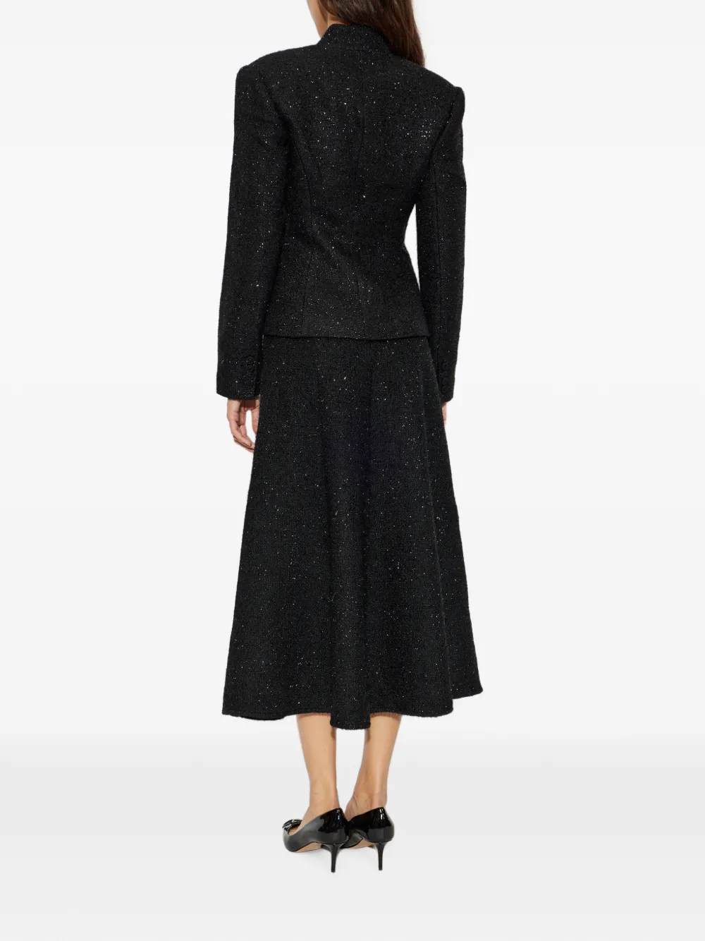Self-Portrait Bouclé midi-jurk met metallic effect Zwart