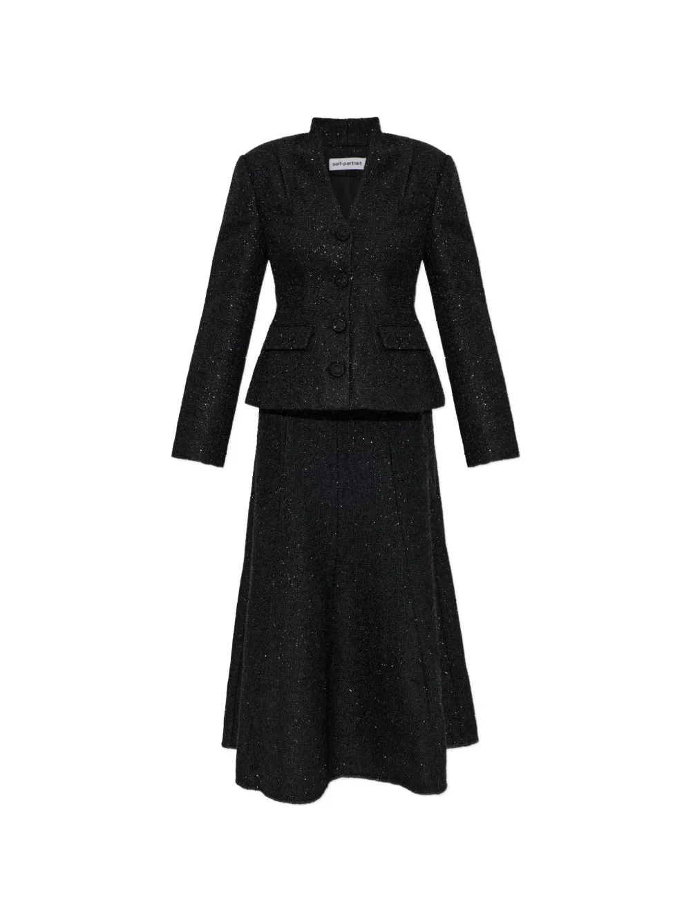 Self-portrait Metallic-effect Bouclé Midi Dress In Black