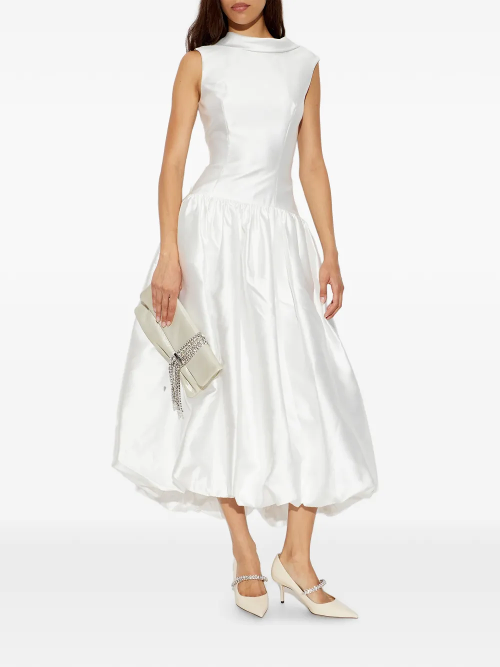 Self-Portrait feather-embellished satin midi dress Wit