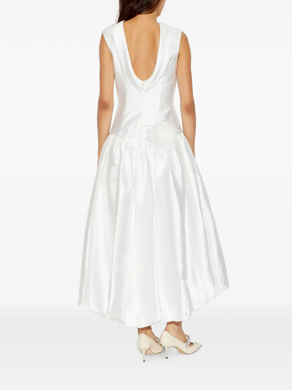 Self-Portrait feather-embellished satin midi dress Wit