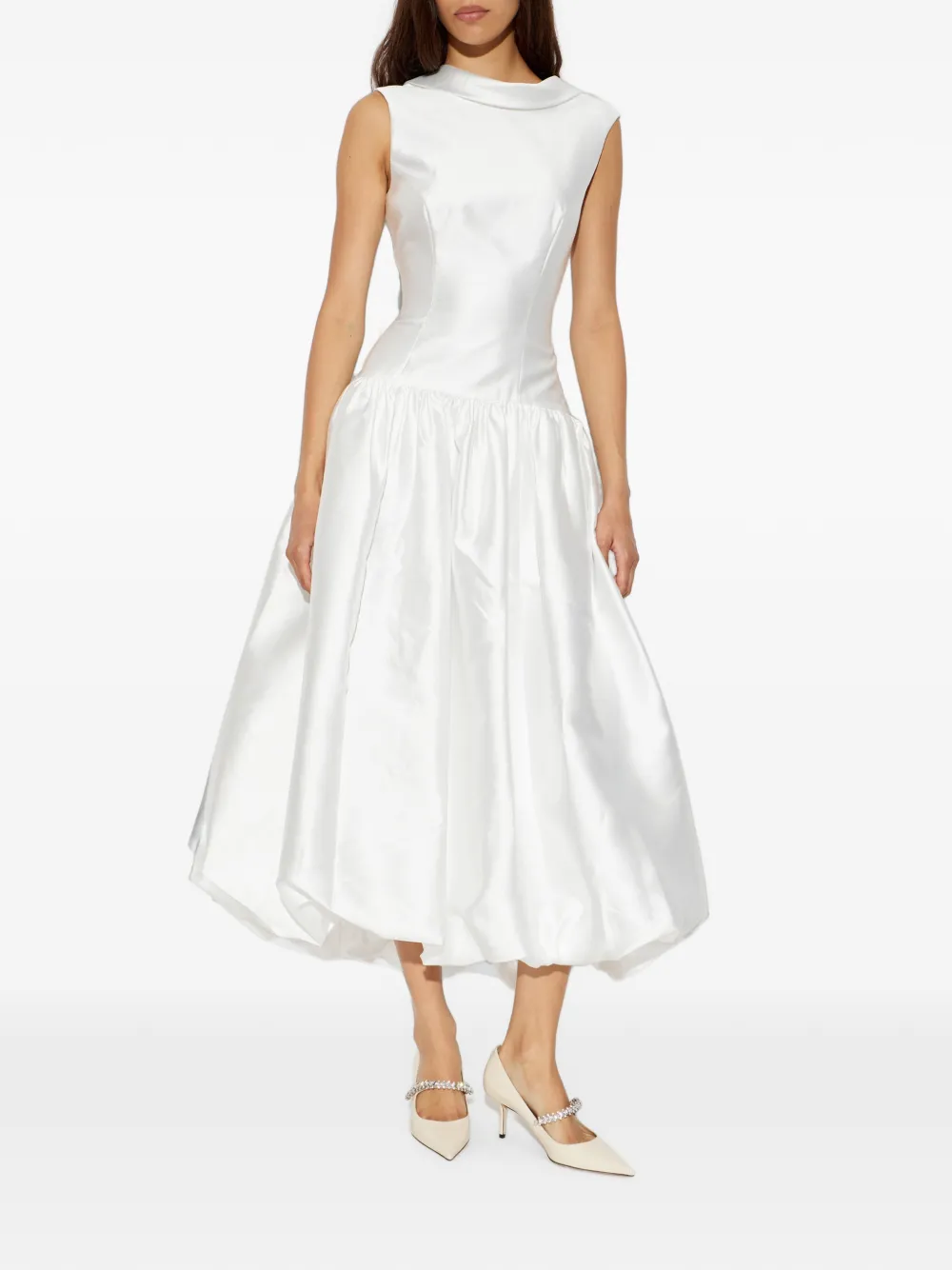 Self-Portrait feather-embellished satin midi dress Wit