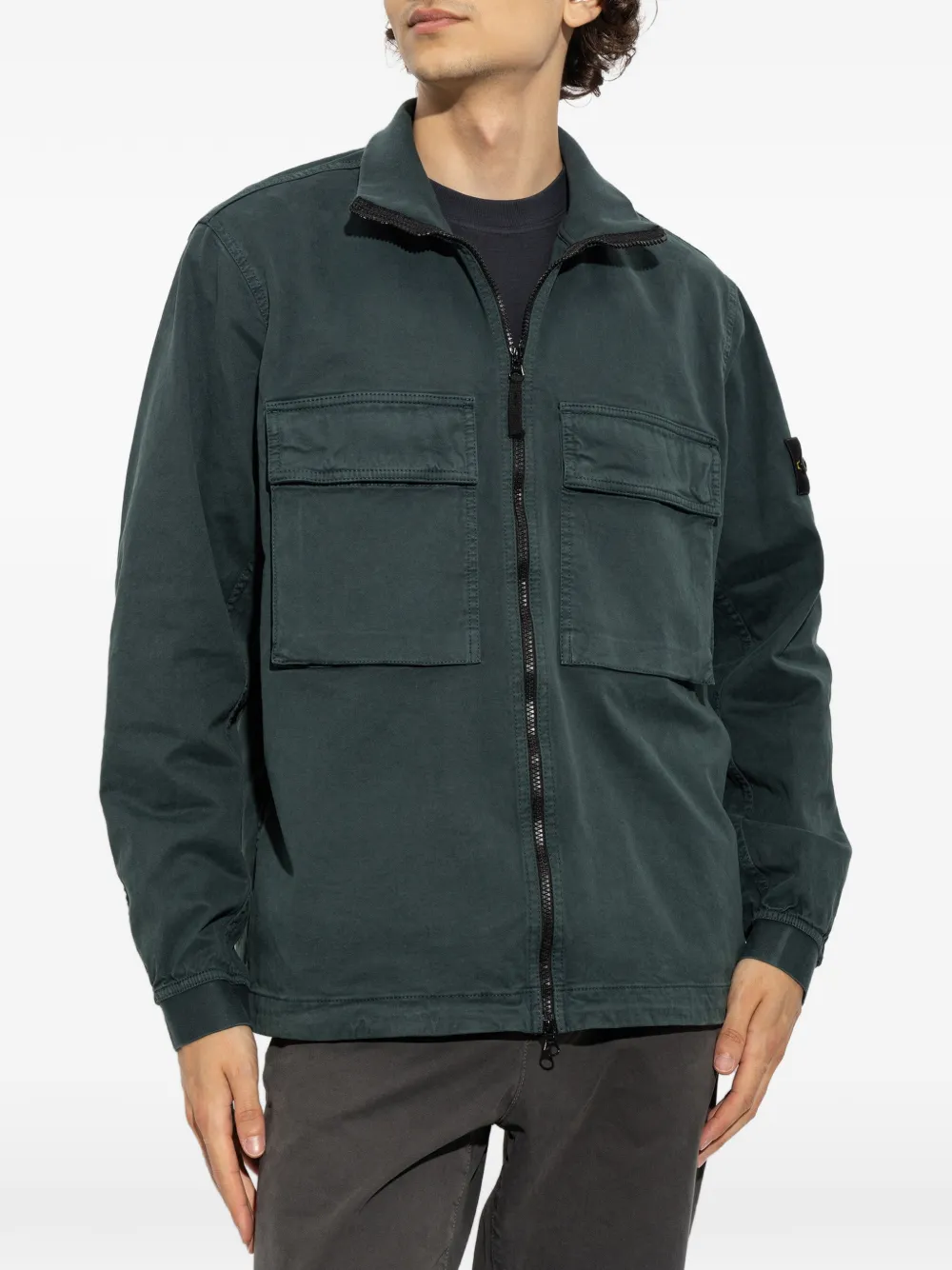 Stone Island 1200024 stretch twill shirtjack van biologisch katoen Groen