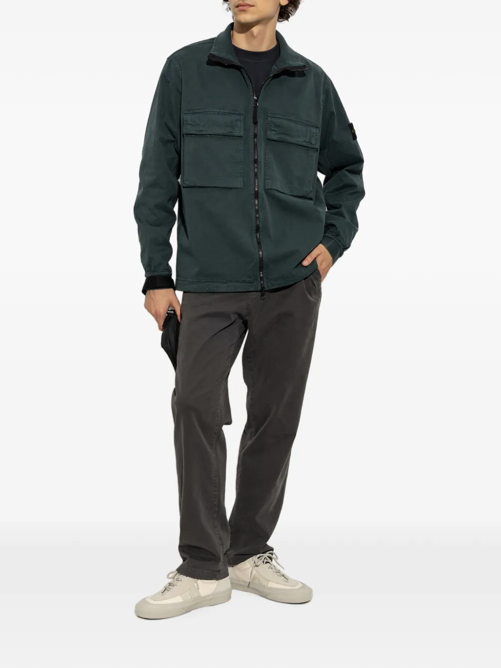 Stone Island 1200024 stretch twill shirtjack van biologisch katoen Groen