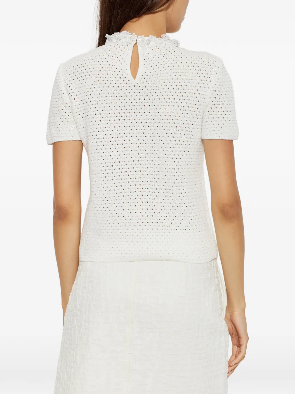 Self-Portrait Opengebreide top met applicatie Wit