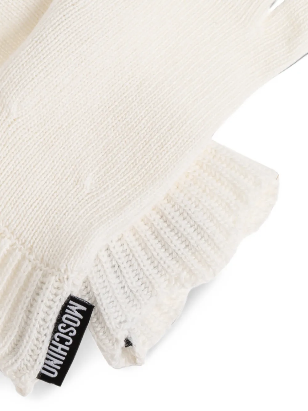 Moschino logo-patch ribbed-cuff gloves Wit