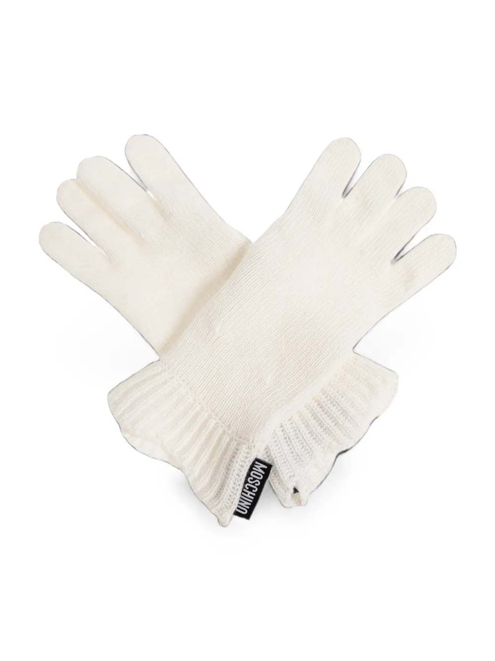 Moschino logo-patch ribbed-cuff gloves Wit