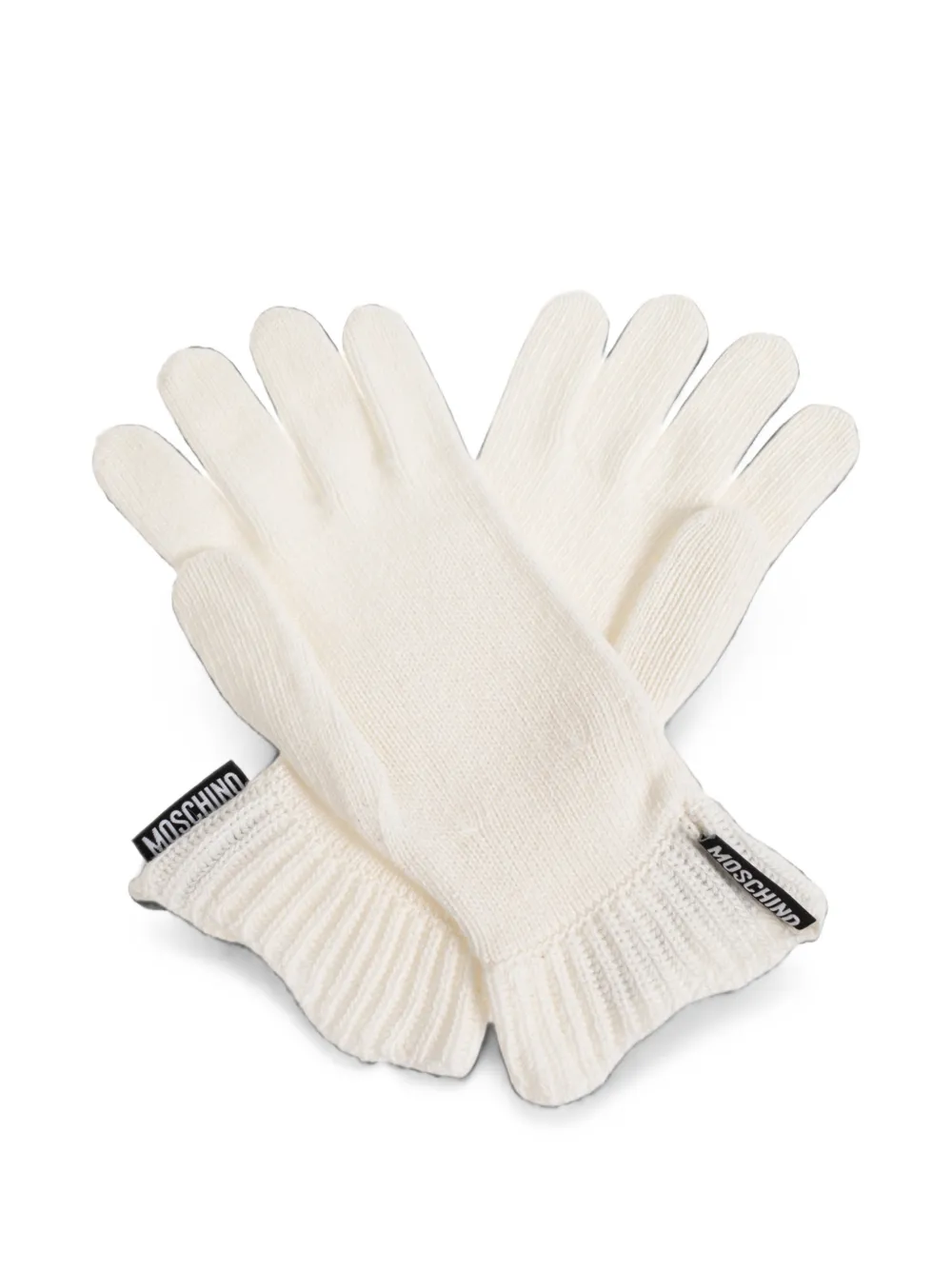 Moschino Logo-patch Ribbed-cuff Gloves In White