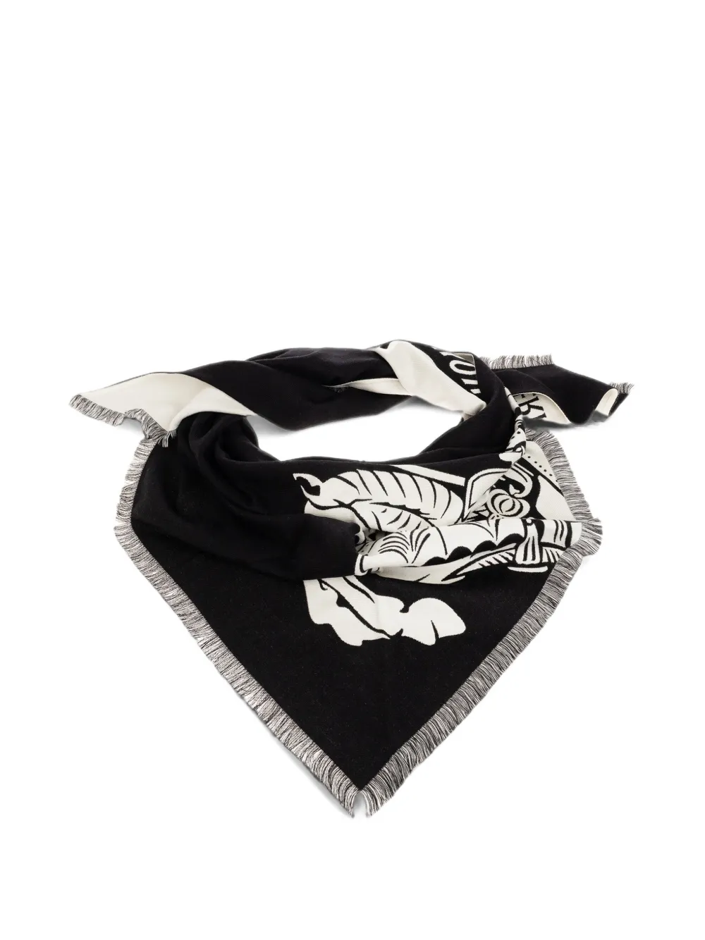 Burberry graphic-print fringed triangular scarf Zwart