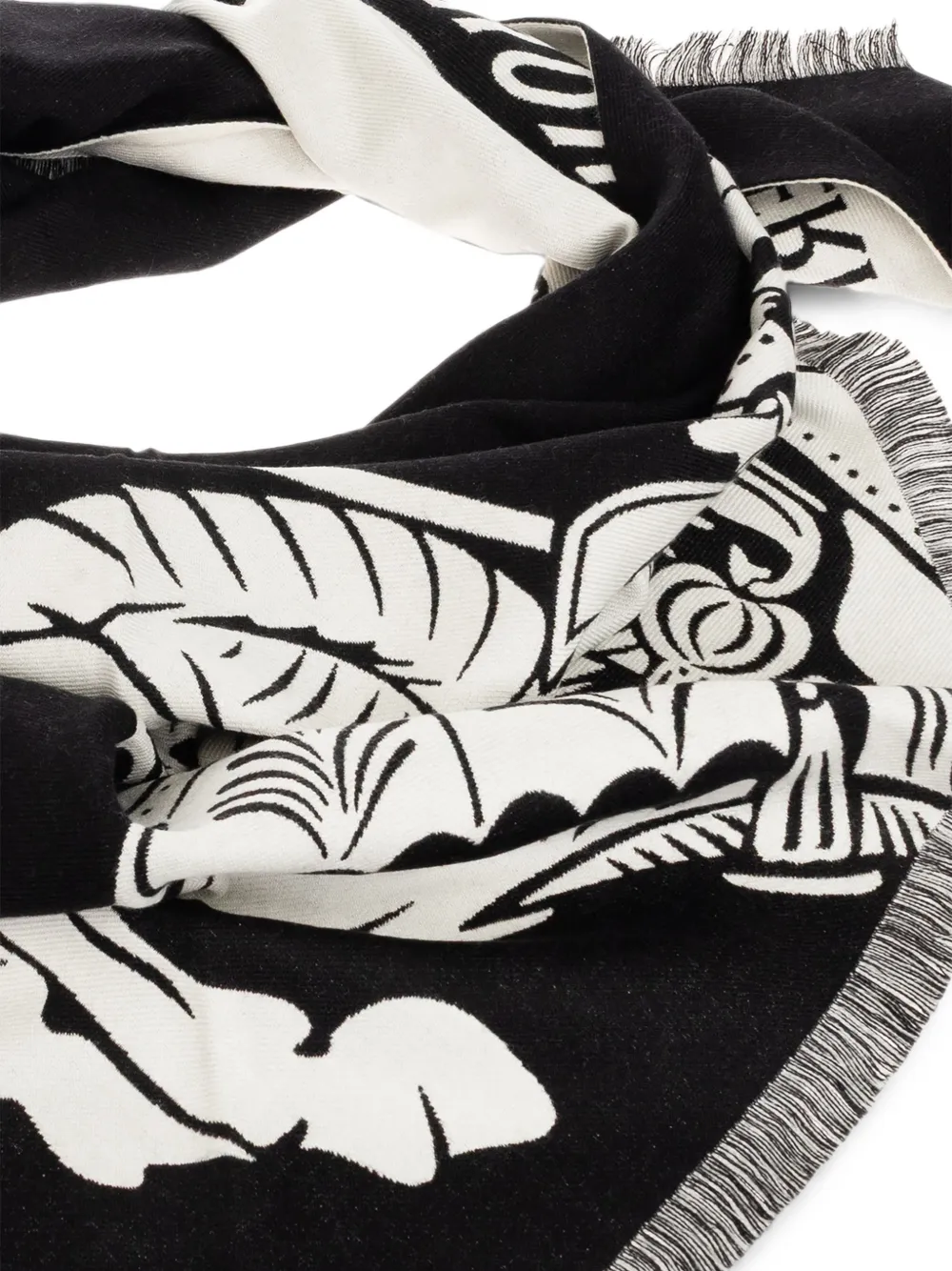 Burberry graphic-print fringed triangular scarf Zwart