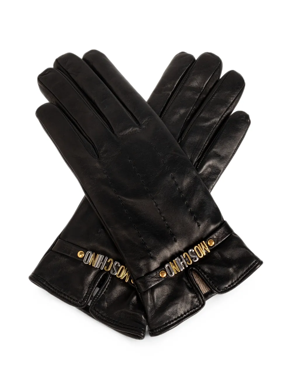 Moschino logo-plaque leather gloves - Nero