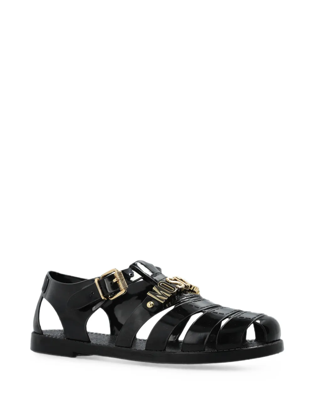 Moschino logo-plaque sandals Zwart